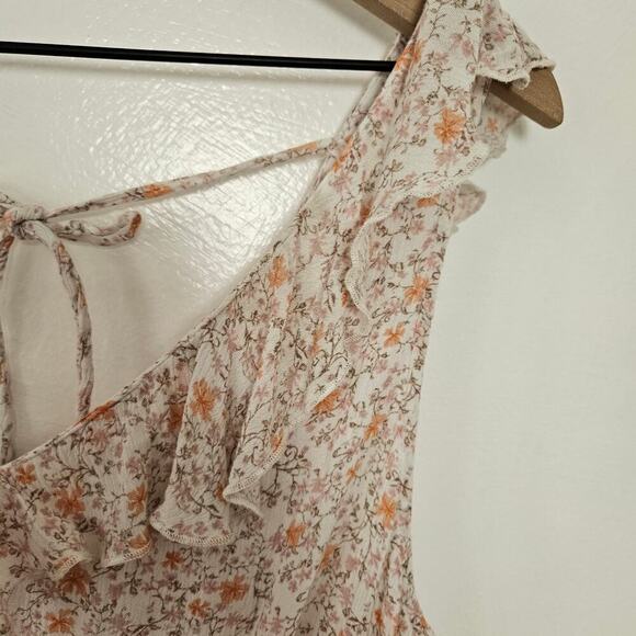 Melrose and Market Ruffle Peplum Tank M Ivory Beige Ditsy Floral Top - Picture 5 of 8